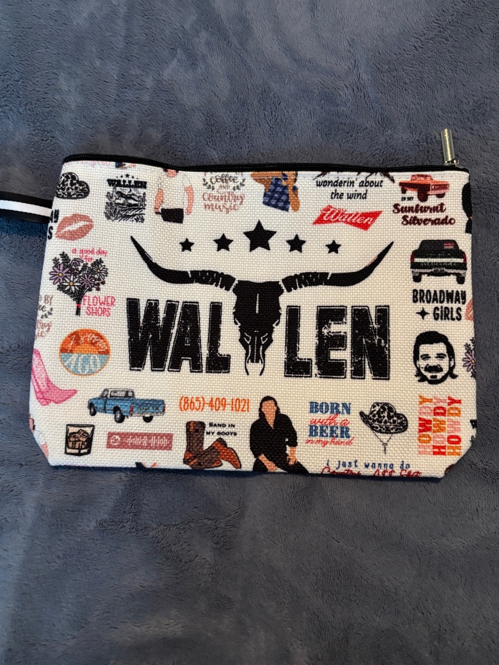 Morgan Wallen White Graphic Zip Pouch with Multicolor Print